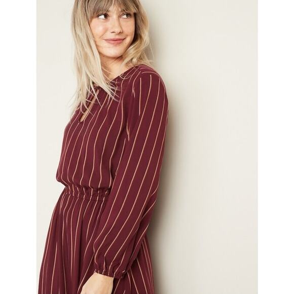 Old Navy XL Tall Burgundy Striped Long Sleeve Midi Dress Casual Work Fall Outfit - Picture 10 of 11
